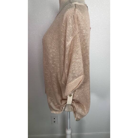 Uniq Beige Crochet Roll Tab Oversized Short Sleeve Sweater - M - Picture 2 of 5